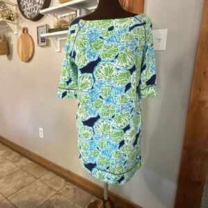 Lilly Pulitizer French terry chic fit dress size small boat neck 3/4 sleeves blu